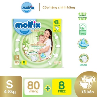 Bỉm Molfix bỉm dán thiên nhiên an toàn bông tự nhiên – Regular S (4kg - 8kg) - Gói 30+4 miếng