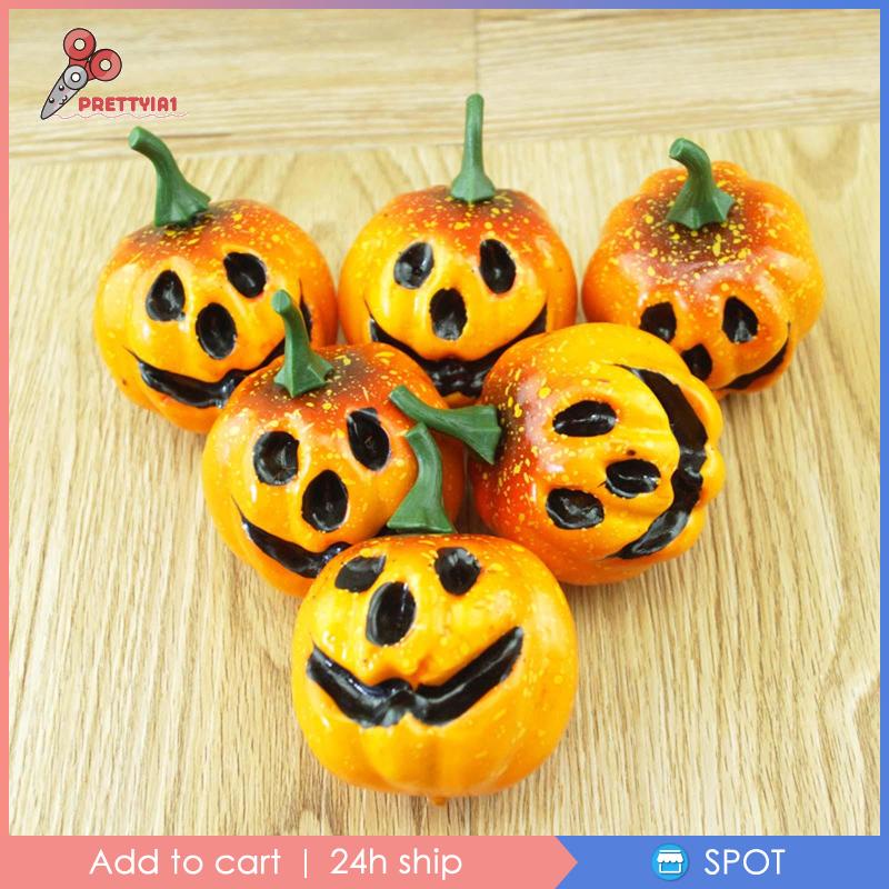 1 [Prettyia] Set 6 Quả Bí Ngô Nhân Tạo Trang Trí Bàn Tiệc Halloween