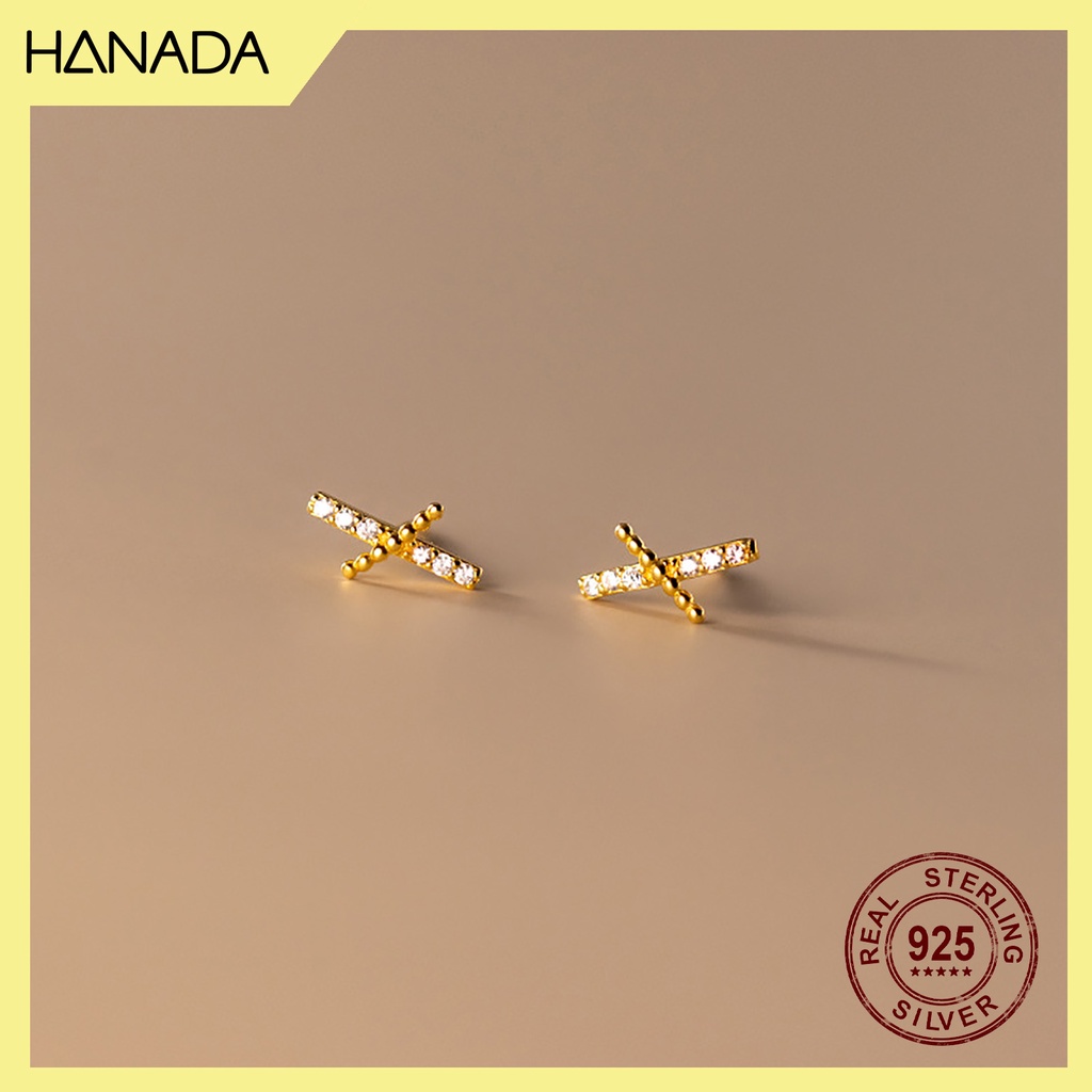 Bông Tai Bạc 925 Hanada 0798 Chữ X Đính Đá C11