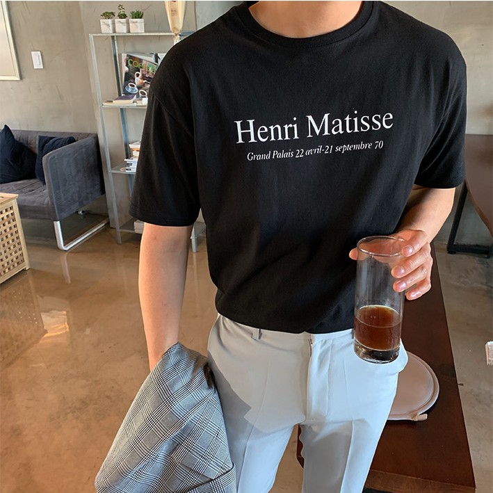 RYAN - Áo thun nam HENRI đen ngắn tay vải cotton cổ bo tròn thương hiệu RYAN form rộng phong cách Hàn Quốc