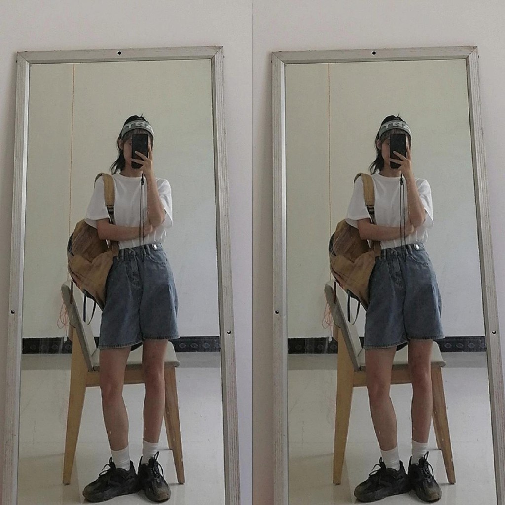 Quần đùi denim dáng rộng thời trang phong cách hàn quốc