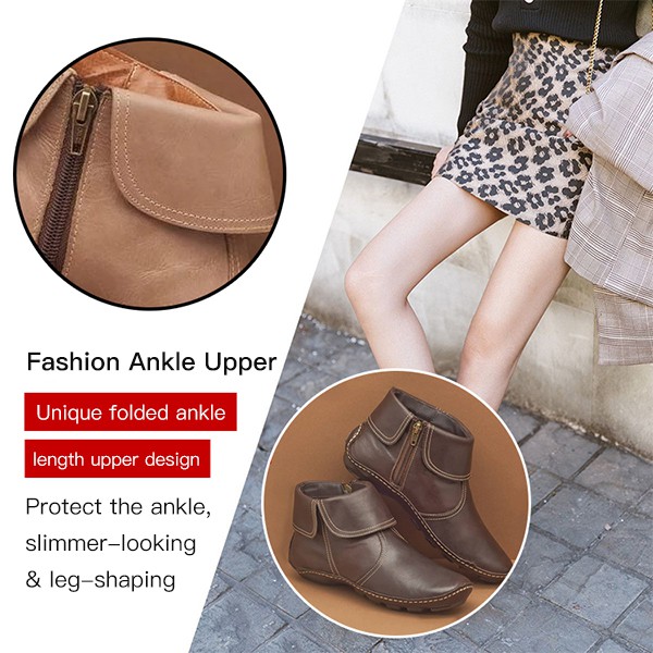 Giày boot mũi tròn có dây kéo xinh xắn hợp thời trang dành cho nữ