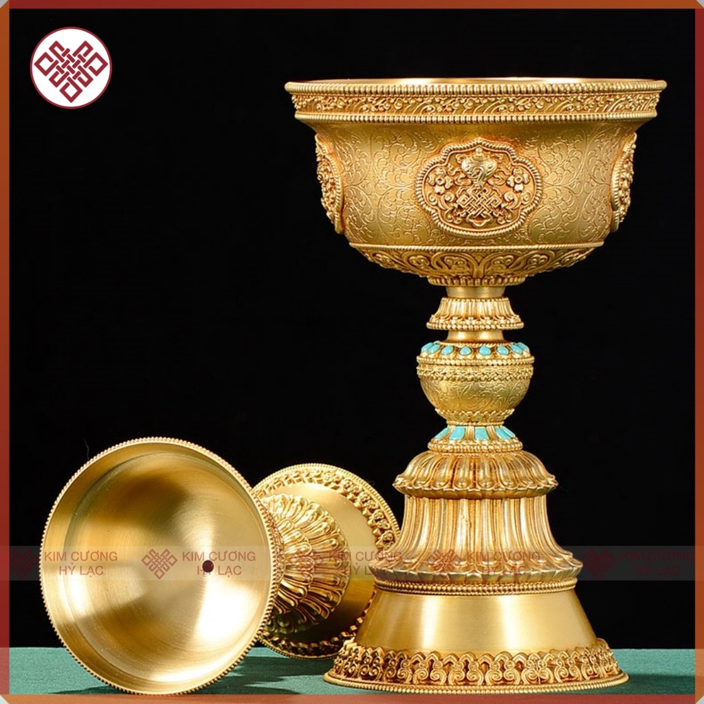 Chân Đèn Đồ Thờ Cúng Mật Tông [Kim Cương Hỷ Lạc] Đồng Mạ Vàng Cao Cấp