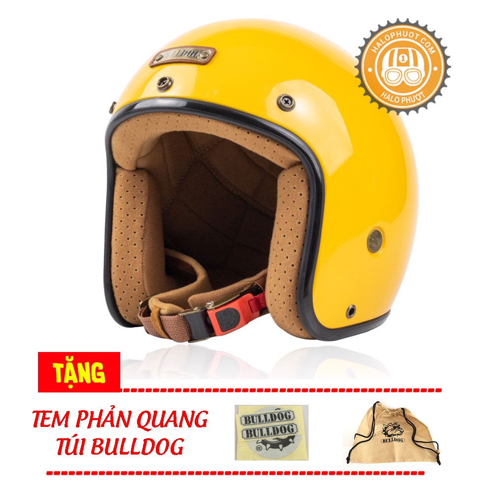 Mũ bảo hiểm 3/4 Bulldog 4U Vàng (tặng túi vải, balo rút, tem phản quang)