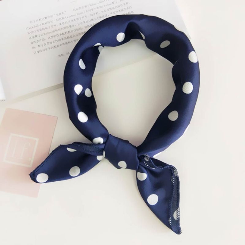 Khăn Quàng Cổ Vải Satin 48x48CM In Họa Tiết Chấm Bi / Lông Vũ Nhiều Màu Kiểu Vintage Cho Nữ