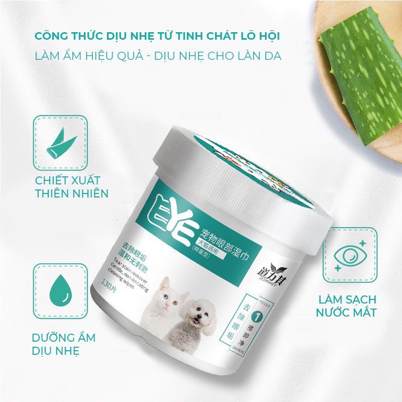Khăn lau mắt, khăn lau tai , khăn làm sạch vết ố cho chó mèo chiết xuất bằng lô hội