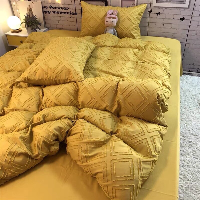 Bộ Chăn Ga Gối Đũi Hàn Vintage Hàng Nhập Khẩu Cao Cấp 4 Món