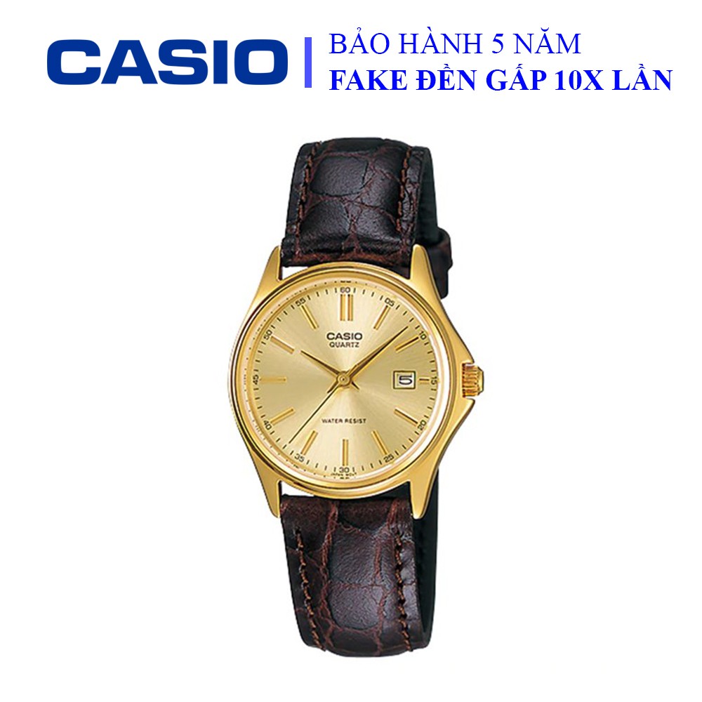 Đồng hồ Casio nữ dây da thể thao, mặt viền màu vàng sang trọng, quý phái, chống nước WR30M đi bơi (LTP-1183Q-9ADF)