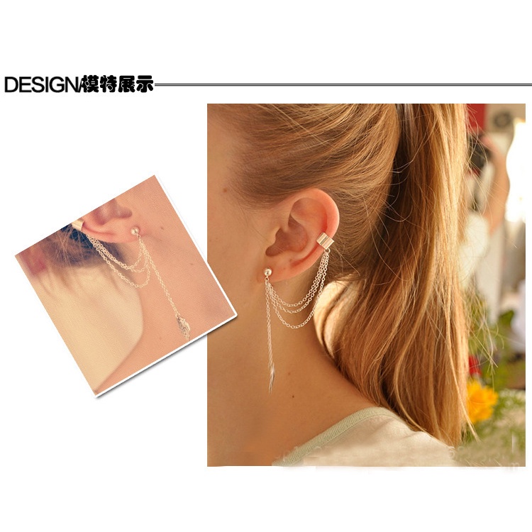 Bông Tai Hình Chiếc Lá Phối Tua Rua Bằng Kim Loại Thời Trang Cho Nữ