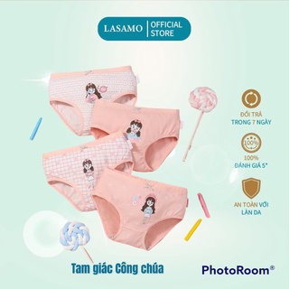 Set 4 chiếc quần chip bé gái, quần lót cho bé gái cotton cao cấp họa tiết Trái tim dễ thương hãng LASAMO mã QLB002