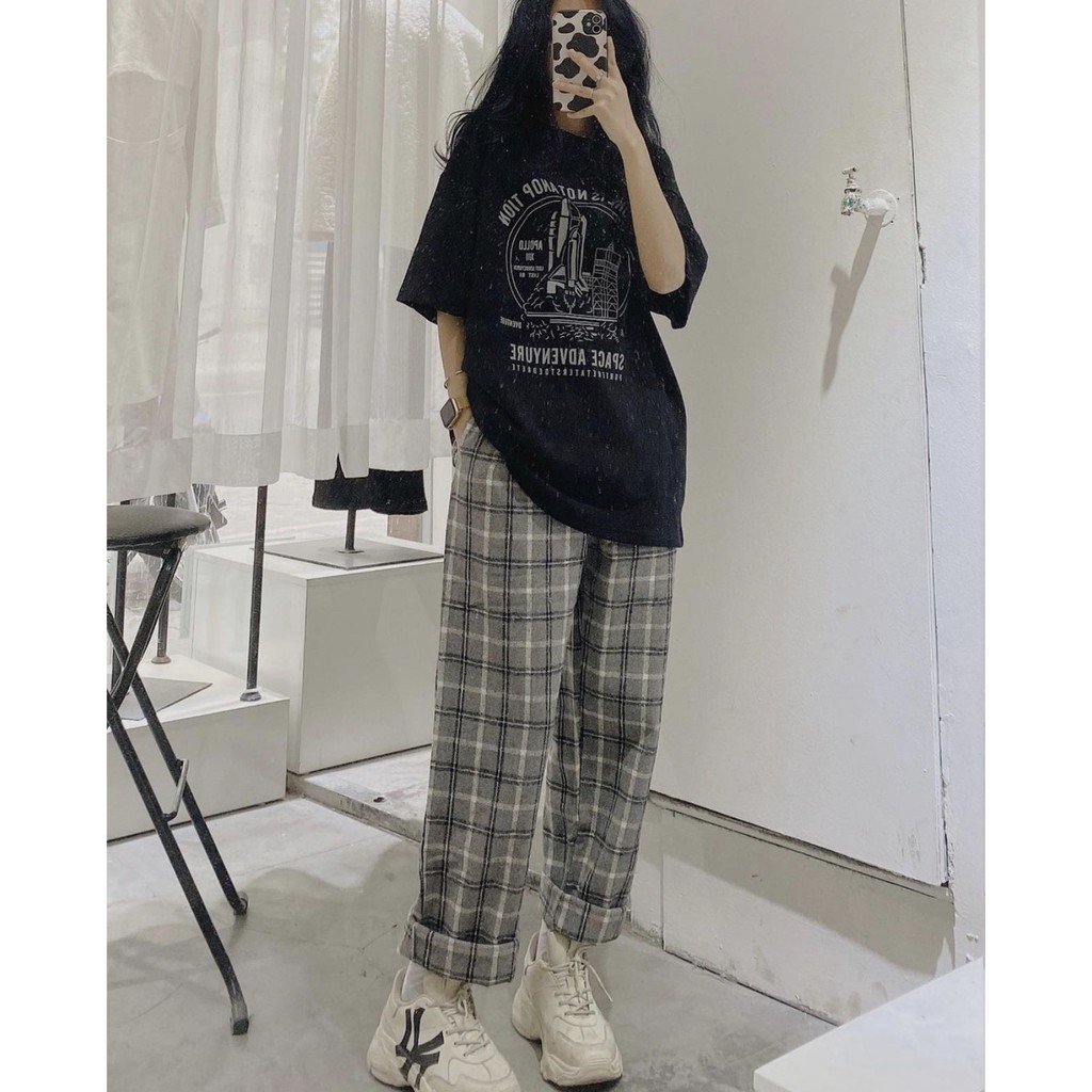 Bộ Áo Phông Space + Quần Cul Kẻ Caro 🎁 Nana's House - FREESHIP 🎁 Set quần culottes nữ ống suông và áo thun Ulzzang nữ | BigBuy360 - bigbuy360.vn