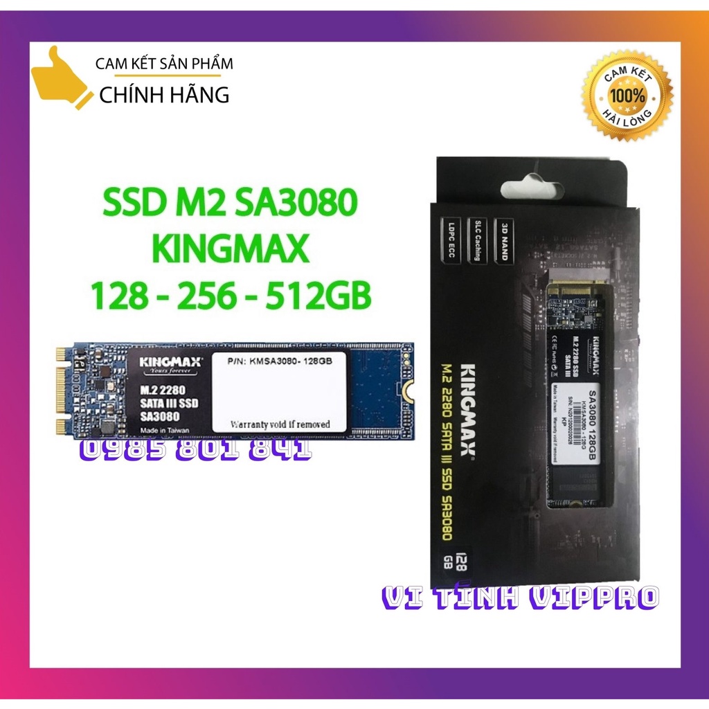 Ổ cứng SSD M2 KINGMAX 256GB 128GB 512GB (M2-2280) SA3080 Chuẩn kết nối SATA III. BH Chính Hãng 3 năm