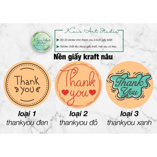 Bộ 40 sticker "thank you" 3.4cm - chất liệu kraft / trong suốt / trắng sữa