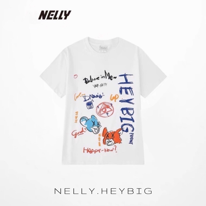 Áo thun tay lỡ NELLY 7064 dáng unisex form rộng Tom & Jerry believe in me 12 50