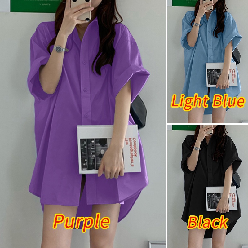 Áo sơ mi ZANZEA cổ chữ V tay lửng màu trơn gài nút thời trang cho nữ