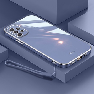 Ốp Điện Thoại Mềm Hình Vuông Mạ Viền Sang Trọng Có Dây Đeo Cho Samsung A52S A52 A32 4G 5G