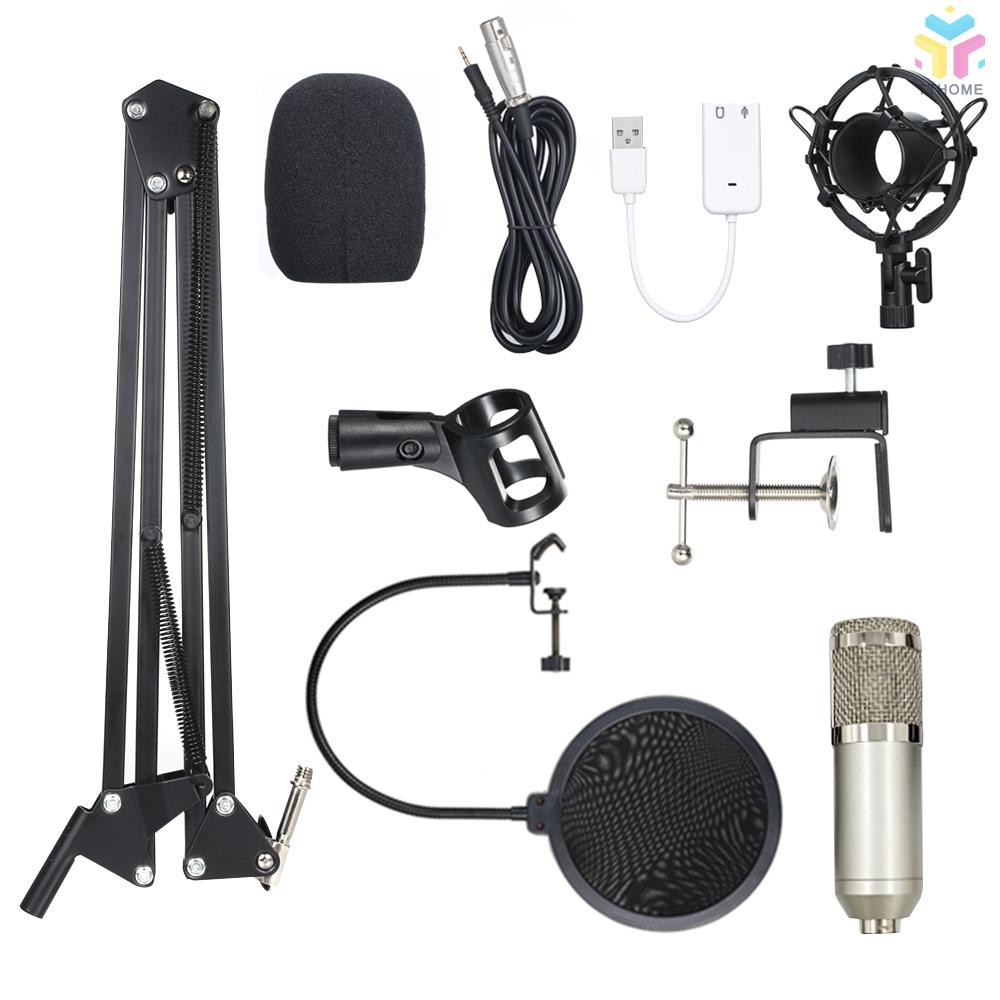 T&T BM800 Condenser Microphone Lit Pro Audio Studio Recording & Brocasting Adjustable Mic Suspension Scissor Arm Pop Fil