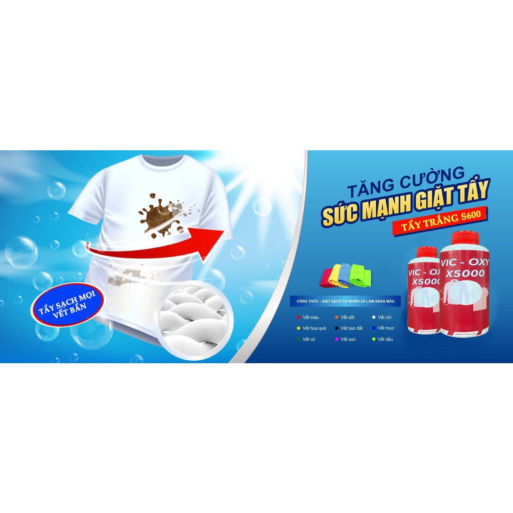 Nước tẩy trắng, tẩy mốc, chất tẩy rửa vết ố quần áo đa năng X5000, Không làm hư hại đến hất vải đến thần kỳ