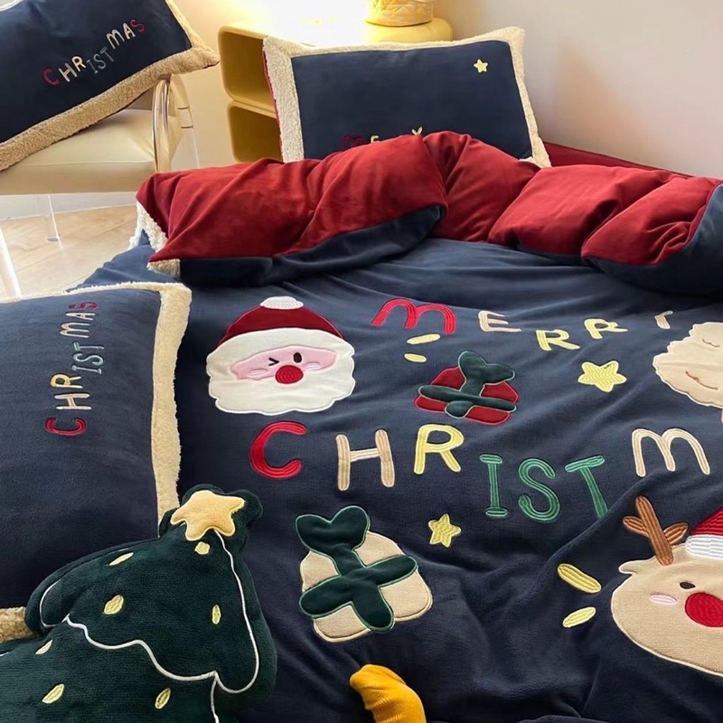 Set Bộ Vỏ Chăn Ga Giáng Sinh, Chất Nỉ Nhung Mịn_shinbedding