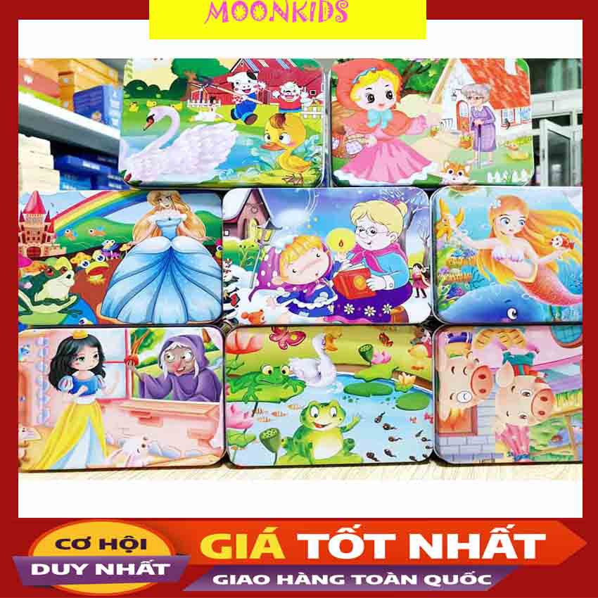 Tranh ghép hình Puzzle 100 mảnh gỗ cho bé phát triển trí tuệ- Hộp Sắt