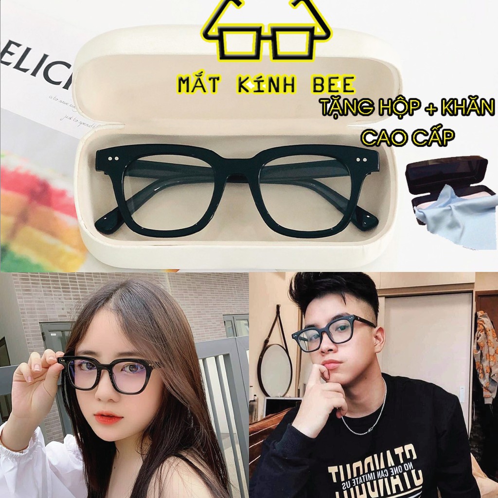 Mắt kính giả cận thời trang gọng tròn màu đen chống tia UV Bee1496-6F2 tặng hộp + khăn