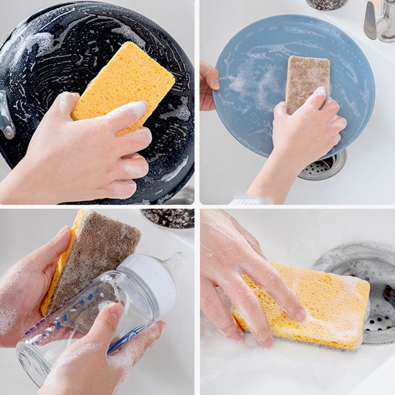 Miếng xốp rửa chén đĩa xoong nồi đa chức năng bằng cotton bột gỗ và thùa sợi thích hợp cho hộ gia đình