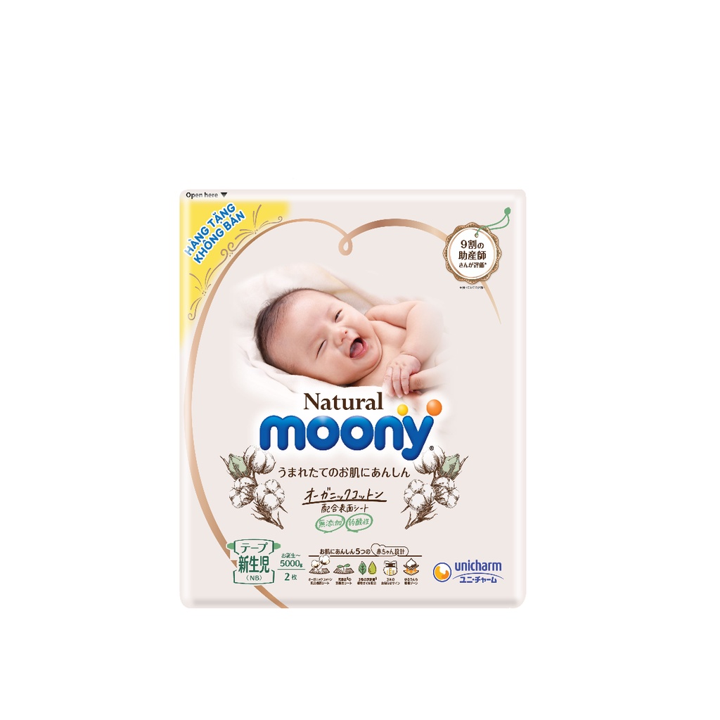 Túi combo 4 miếng tã dán organic Moony Natural và Moony Blue size Newborn