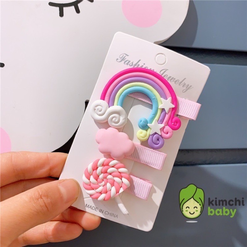 Phụ kiện tóc cho bé❤️FREESHISP❤Set 3 kẹp tóc cầu vồng kẹo mút dễ thương phong cách Hàn Quốc cho bé