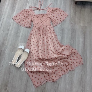 VÁY MAXI CHẤM BI HỒNG ( Hàng Loại 1)