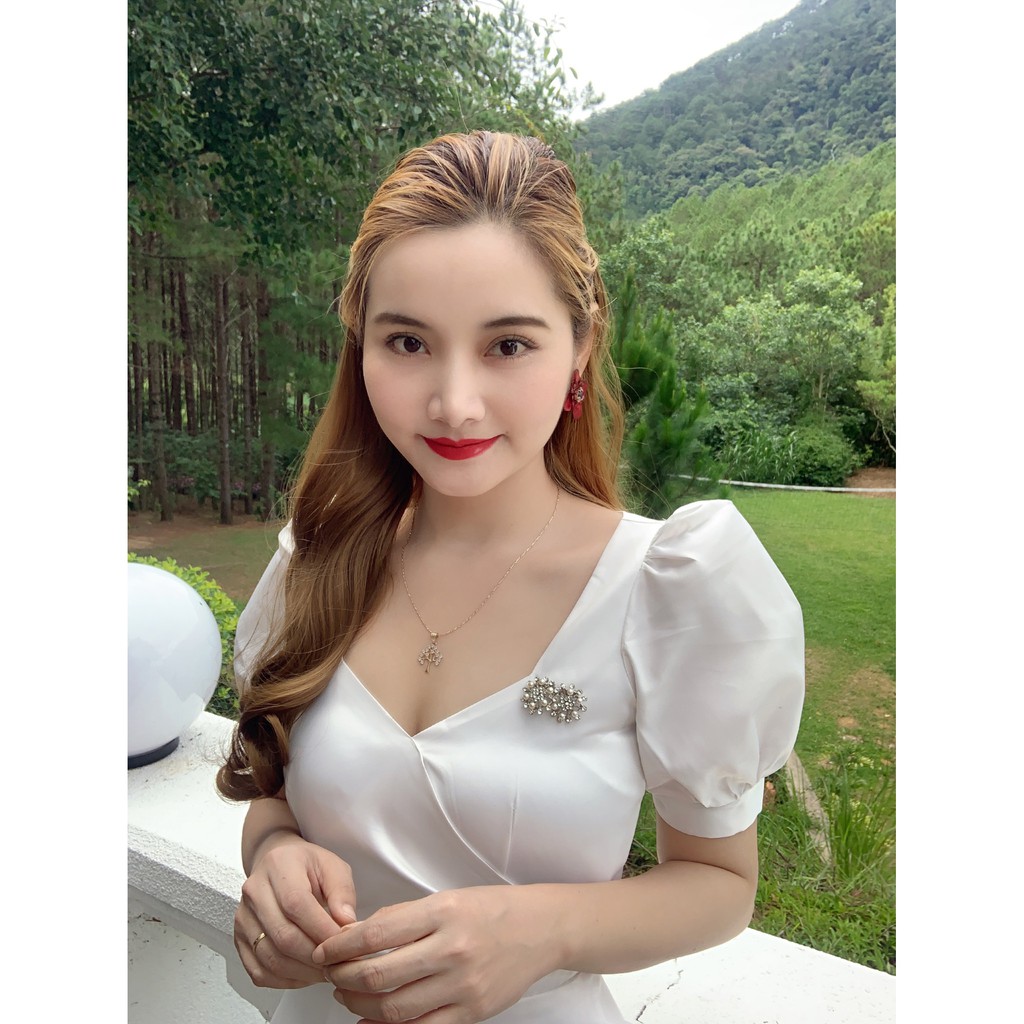 Đầm maxi trắng, dạ hội tay phồng xẻ tà sang trọng - Hình thật Sp 100% | BigBuy360 - bigbuy360.vn