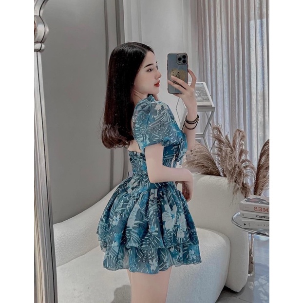 Đầm voan 2 tầng hoa phối ren, có mút ngực siêu xinh