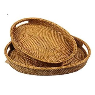 Khay mây hình oval có tay cầm (đựng hoa quả, bánh kẹo)