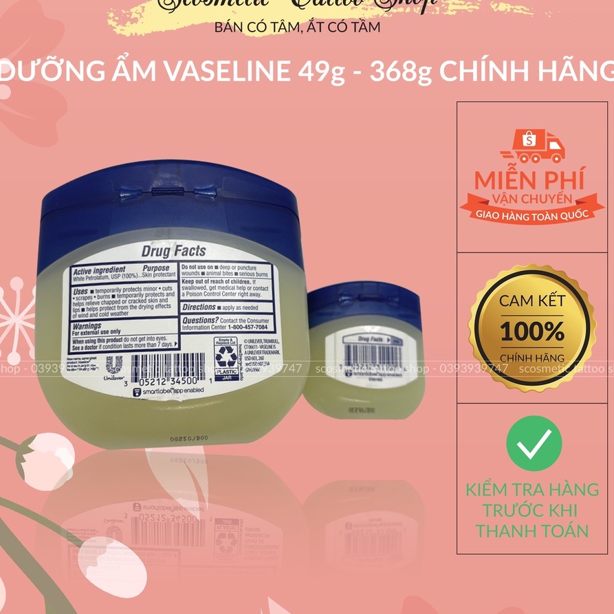 Sáp dưỡng Vaseline 49g , hũ dưỡng ẩm môi body giúp không nứt nẻ 368g USA -Chính Hãng