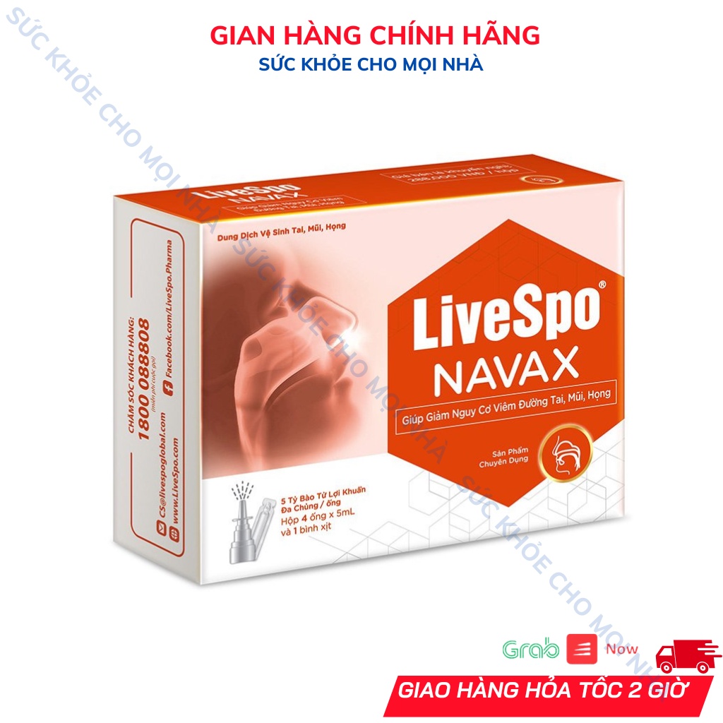 Xịt mũi Livespo Navax giảm nghẹt sổ mũi dị ứng theo mùa,phòng các bệnh về tai mũi họng.Hộp 1 ống.suckhoechomoinha