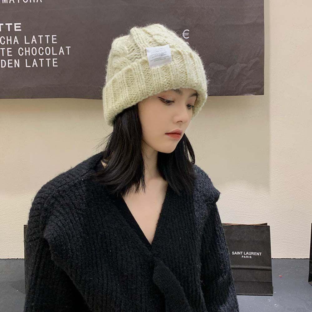 Mũ Beanie Dệt Kim Họa Tiết Kẻ Sọc In Chữ Đơn Giản Thời Trang Mùa Đông Cho Nữ