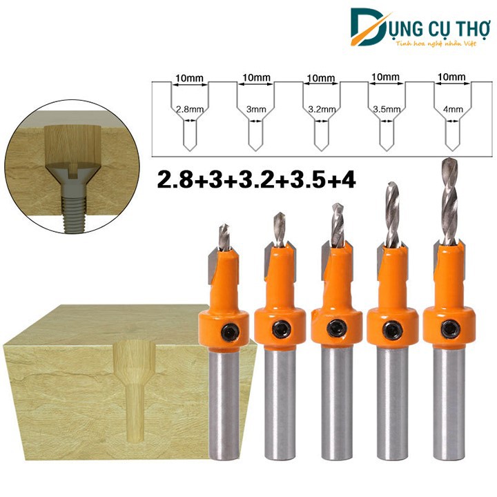 Combo bộ 5 mũi khoan gỗ - khoan bắt vít 2 tầng âm đầu vít cao cấp mũi khoan gỗ , mũi khoan âm đầu vít , khoan 2 tầng...