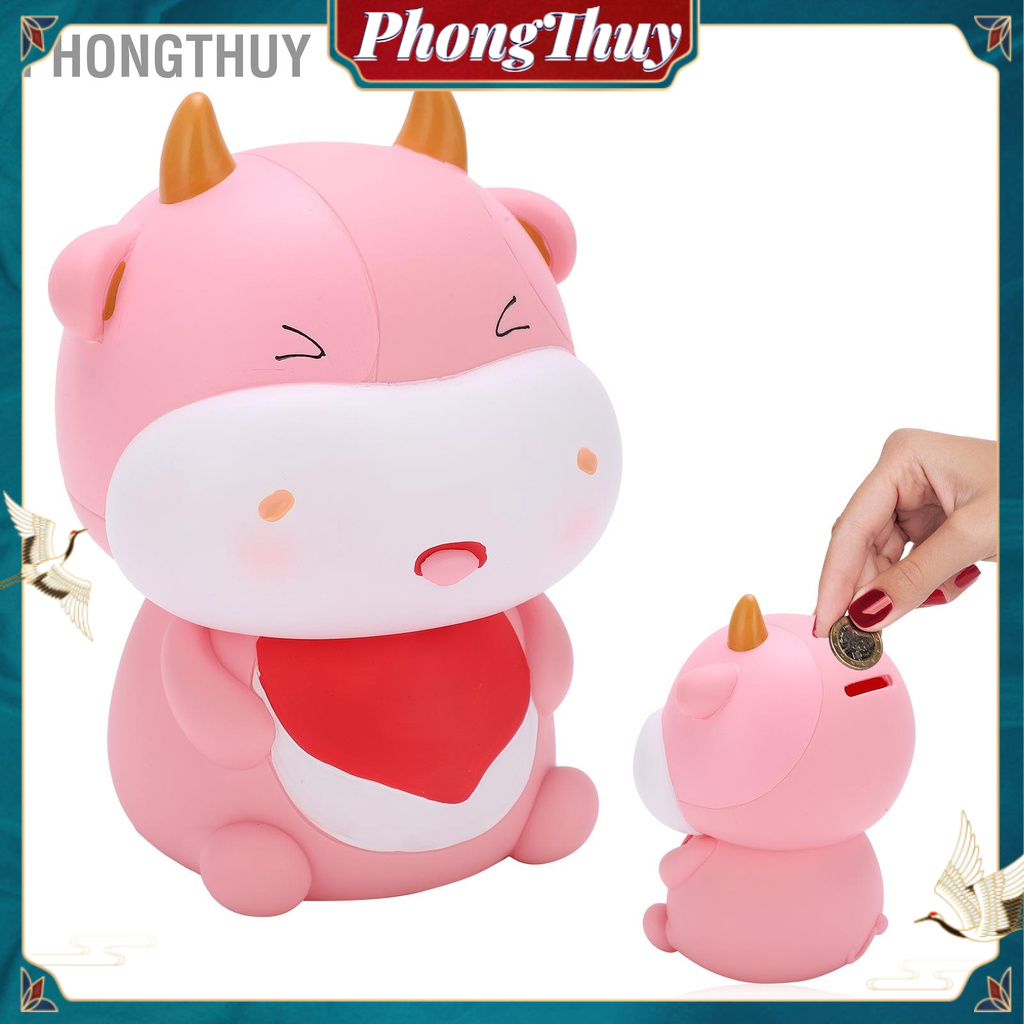 PhongThuy Heo Đất Hoạt Hình Dễ Thương Bê Vinyl Chống Mài Mòn Ngân Hàng Tiền Xu Khắc Chi Tiết Cho Trẻ Em Quà Tặng Đồ Chơi
