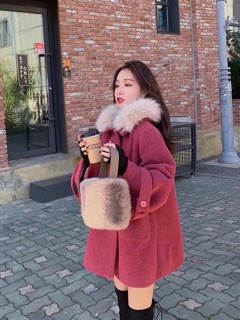 ÁO DẠ HỒNG CỔ LÔNG (ảnh thật)