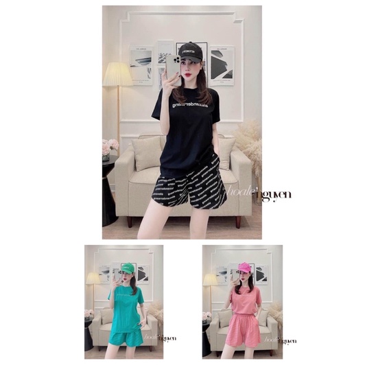 Bộ đồ nữ mặc nhà thể thao WANG ba màu basic siêu đẹp bộ đồ áo thun kèm quần short đùi thun mặc nhà
