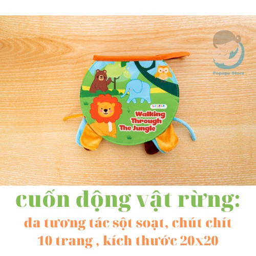 Sách vải đa tương tác cho bé hàng chính hãng Lalala Baby chủ đề động vật rừng, động vật nuôi.