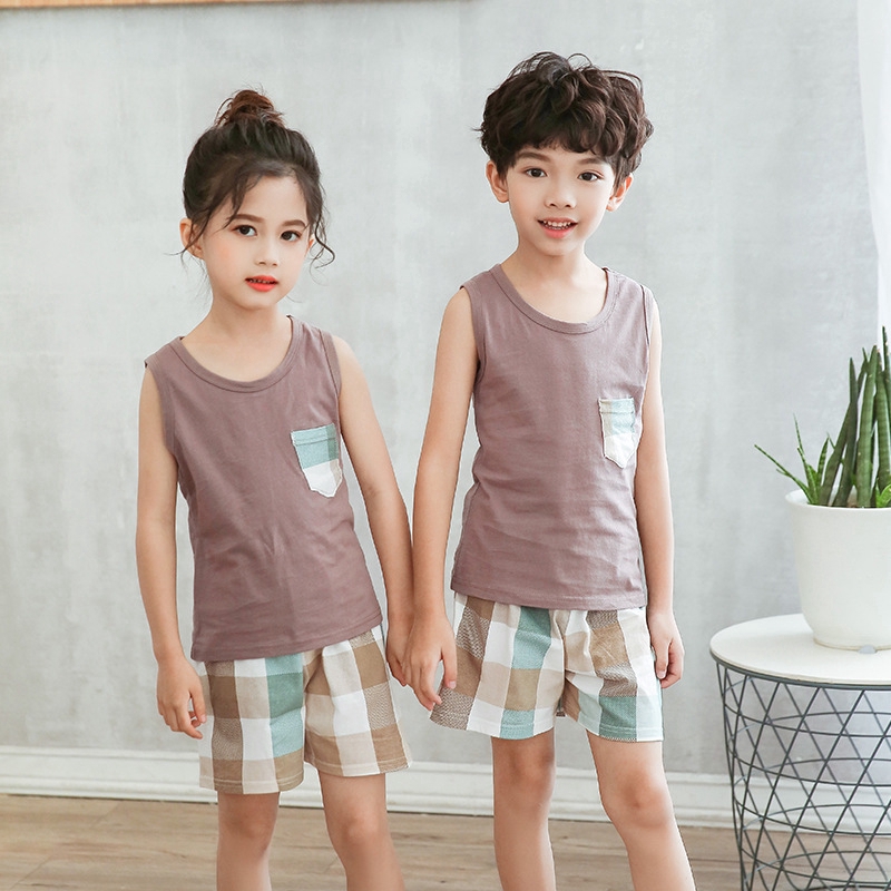 Boy Kids Homewear 2pcs Cotton Cartoon Sleeveless Top+Pants Summer Girls Casual Print Clothes Set Underwear