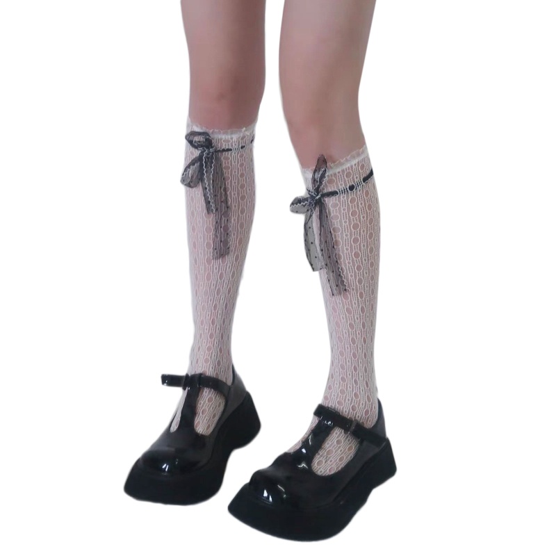 Tất dài đến đầu gối trang trí nơ ruy băng phong cách harajuku ngọt ngào xinh xắn cho nữ