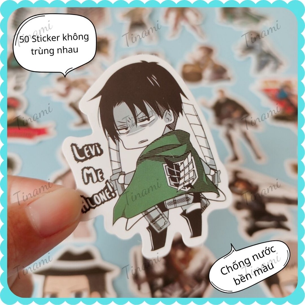 Bộ 50 Sticker anime Attack on titan hình dán chống thấm nước dùng trang trí nón bảo hiểm vali xe máy laptop bền đẹp