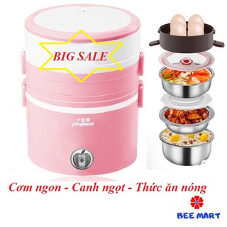(XẢ KHO 3 NGÀY) Hộp Cơm Hâm Nóng Cắm Điện Inox 3 Tầng, Làm Nóng Bằng Hơi Nước Siêu Tốc