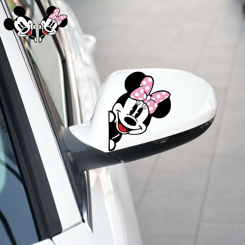 Miếng Dán Trang Trí Kính Chiếu Hậu Xe Hơi Họa Tiết Chuột Mickey Minnie Vui Nhộn Dành Cho Honda Toyota