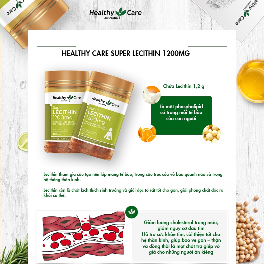 Mầm đậu nành Healthy Care Super Lecithin 100 viên của Úc