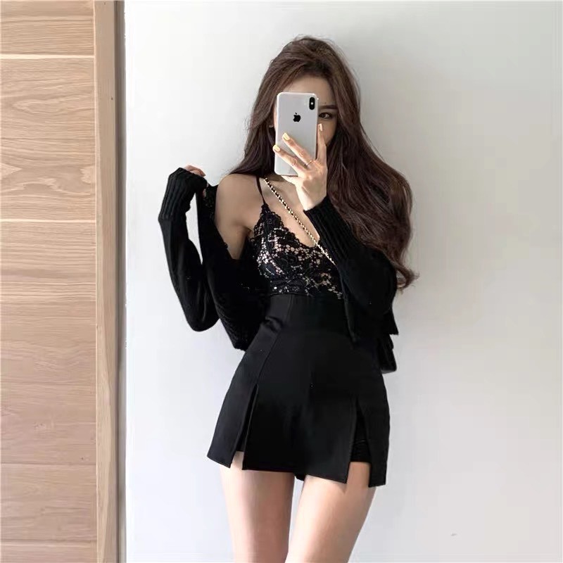 Quần đùi Giả Váy Xẻ Tà Cực Chất[FREESHIP] Shorts đùi dáng ngắn chữ A, thun ôm body cạp cao bánh bèo Ulzzang HOT