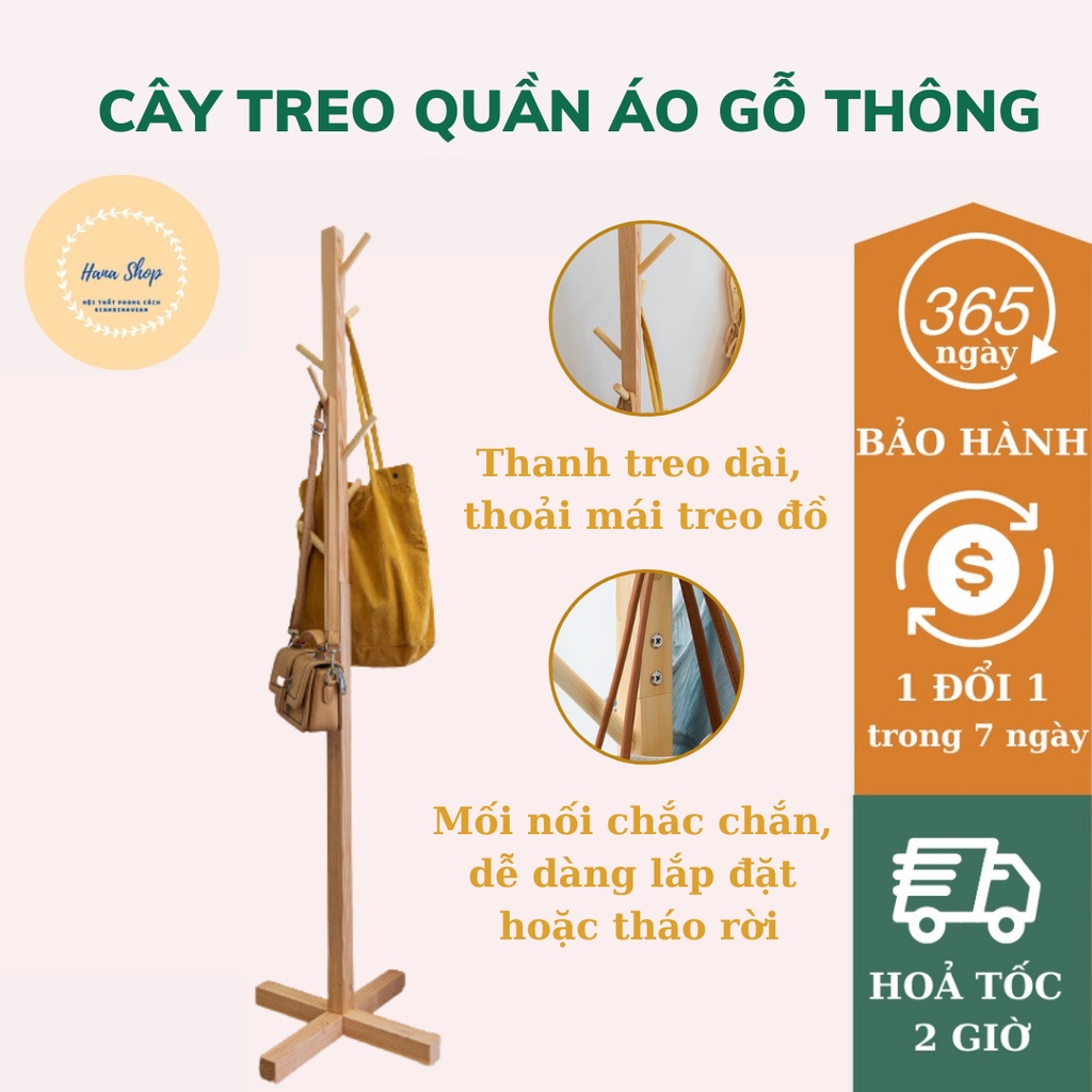 Cây Treo Quần Áo Đứng Phong Cách Scandavia Bắc Âu - Cây Treo Quần Áo Gỗ Thông Newzealand Hana Shop