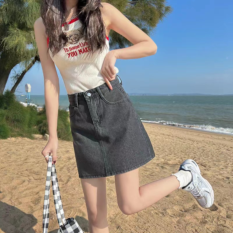 Chân Váy Jeans Lưng Cao Thời Trang Hàn Quốc