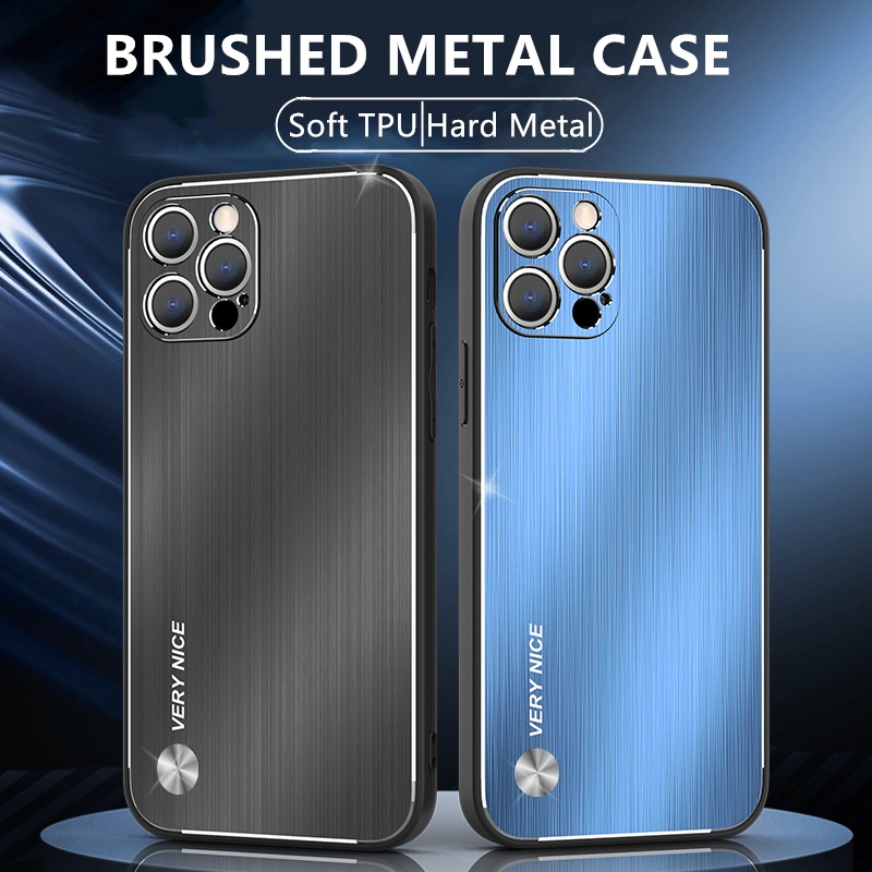 Ốp Điện Thoại Silicon Phối Kim Loại Nhôm Cứng Chống Sốc Sang Trọng Cho iPhone 12 11 13 Pro Max 12 13 Mini 11 Pro
